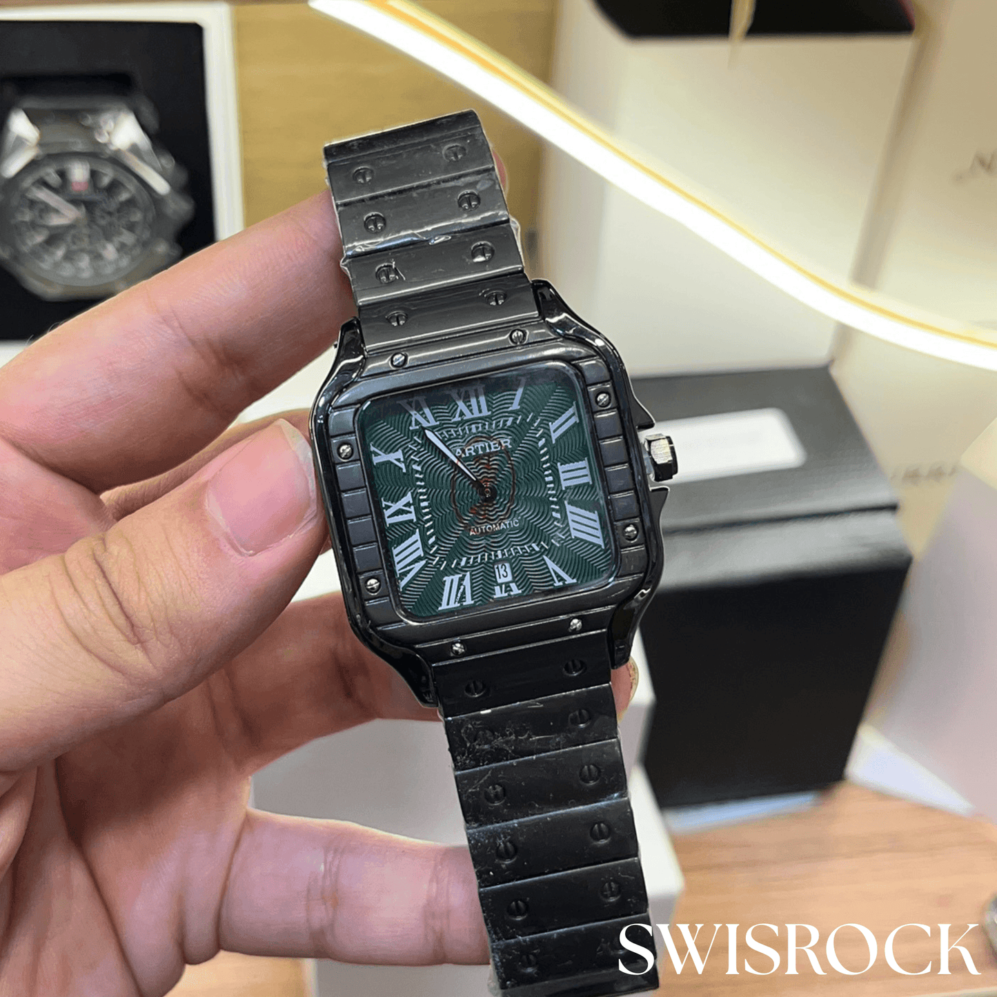 Montre Carrée Noir-Vert