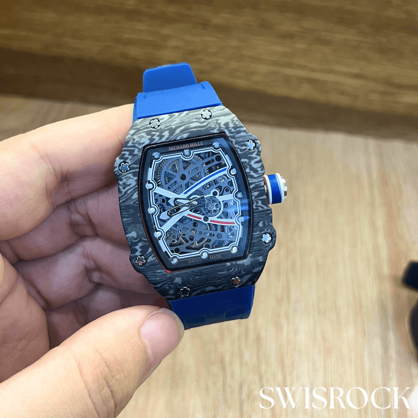 Montre Squelette Carbone Bleu