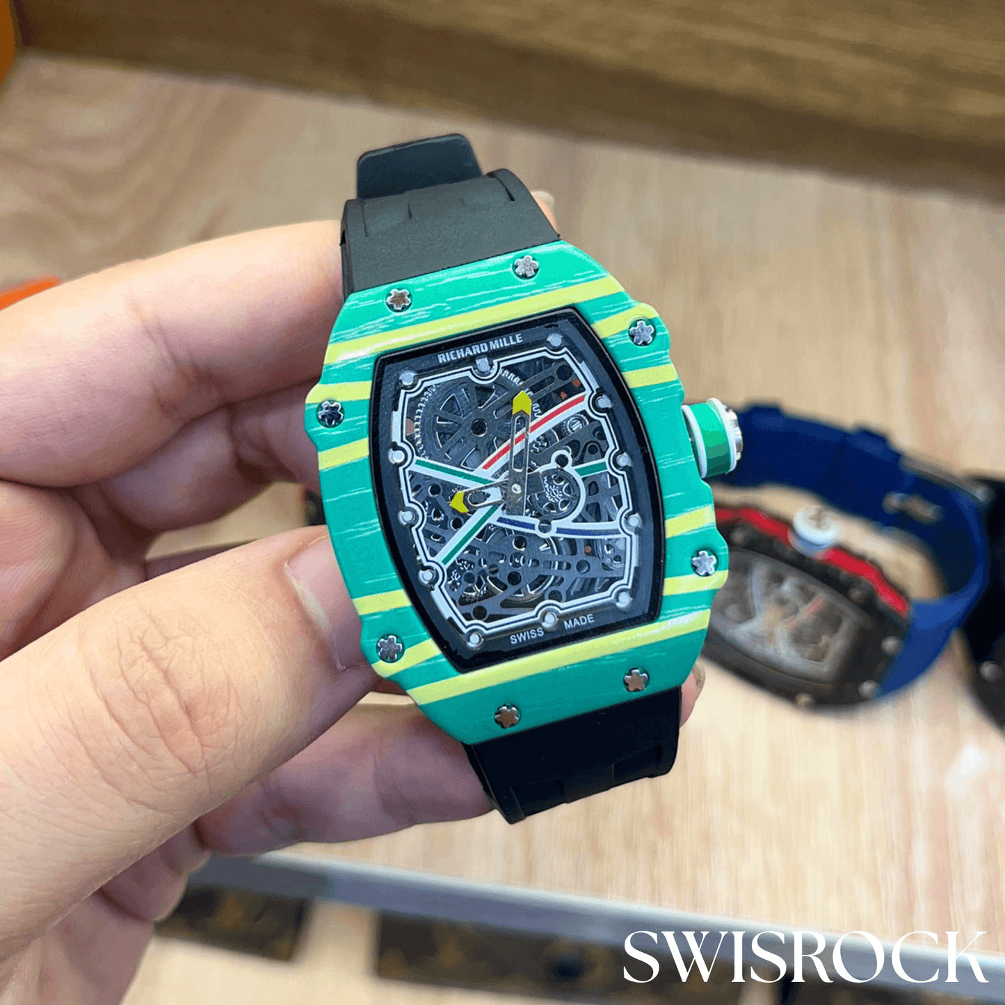 Montre Squelette Carbone Vert-Jaune