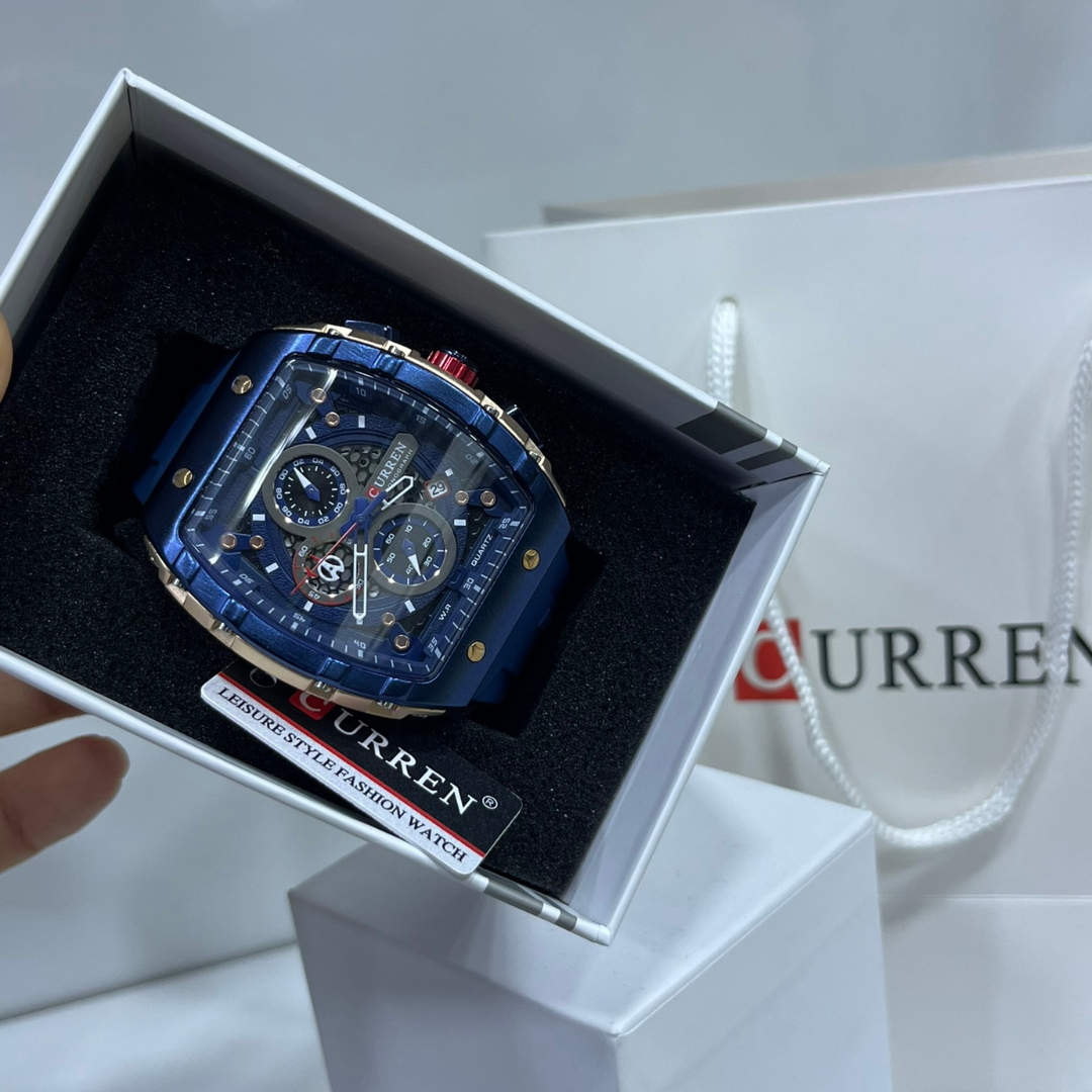 CURREN Business Montres carrées uniques avec grand cadran Sport Quartz Bandes en silicone